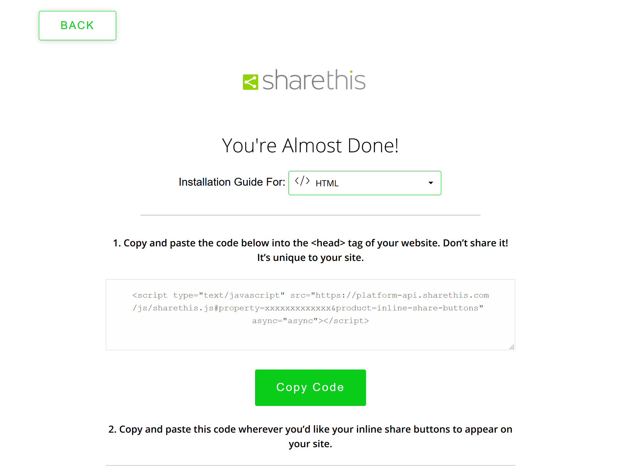 获取代码 - ShareThis